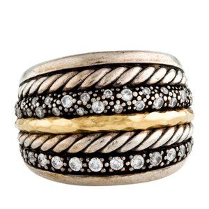 DAVID YURMAN DIAMOND TWO-TONE 18K YELLOW GOLD & STERLING SILVER RING